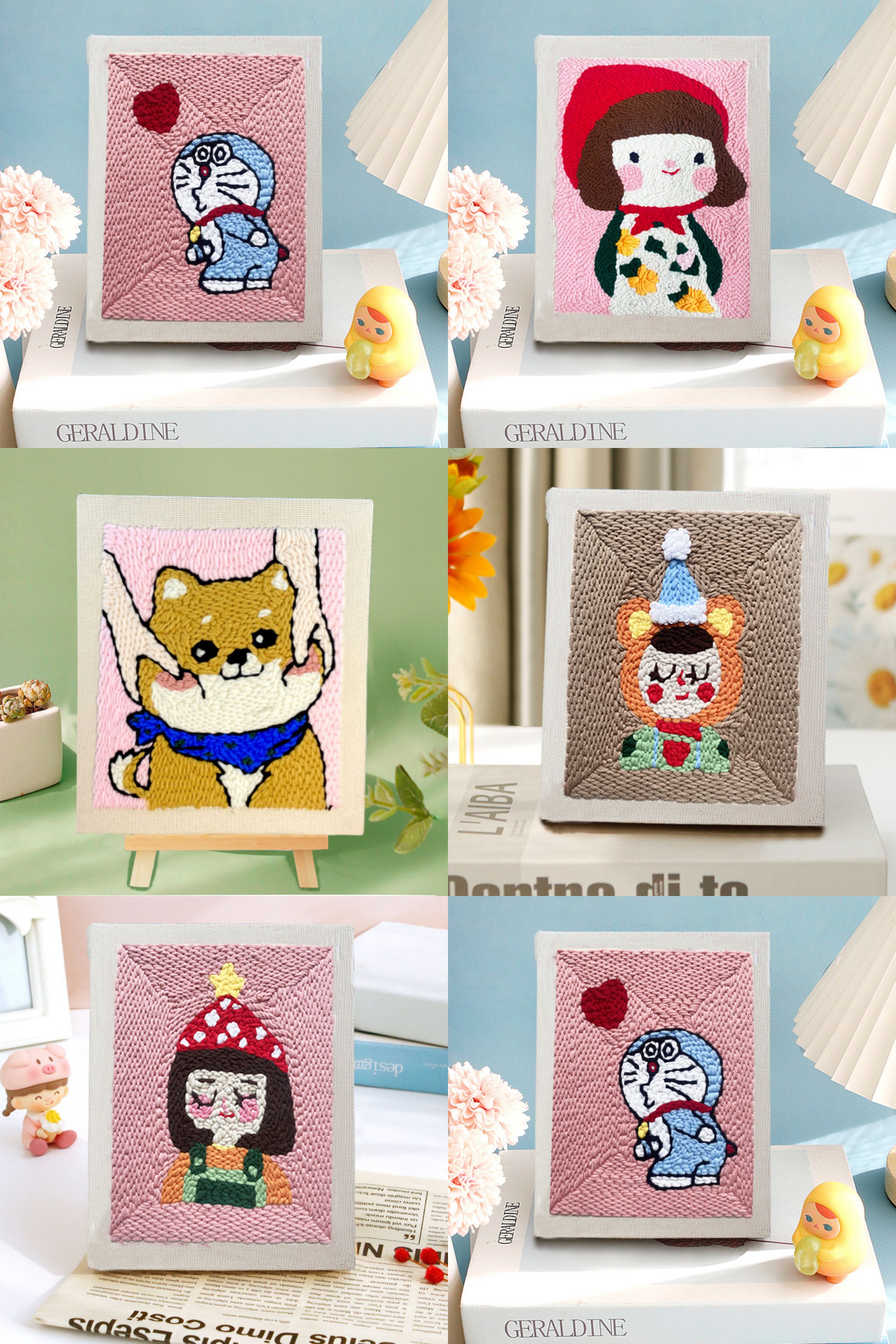 DIY手工毛線刺繡/俄羅斯戳戳繡(含外框+可調檔戳戳筆)-貓咪 (約25x30cm)