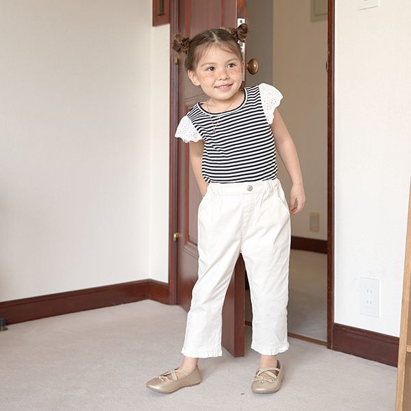 日本 Lycee mine - 彈力舒適荷葉邊七分褲-象牙白