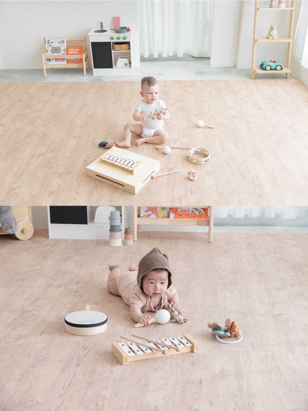 Pato.Pato - 自然系居家木紋色地墊-淺木紋 (50x50x2cm)-1包4片 (附贈邊條x8)