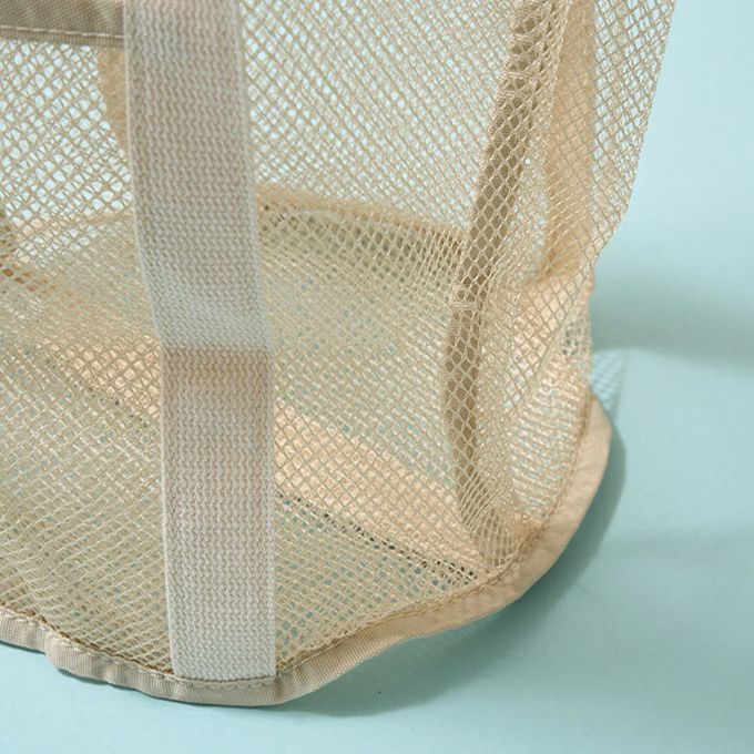 日本 b-ROOM - 網格圓筒沙灘包/玩水包-米白 (33x22x22cm)