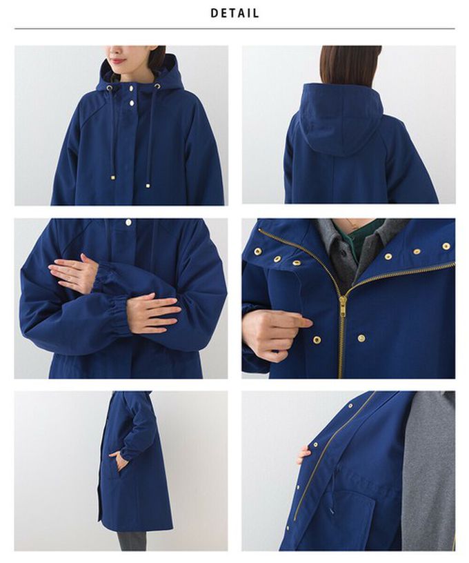 日本 OMNES - 潑水加工 派克連帽風衣長版外套-卡其