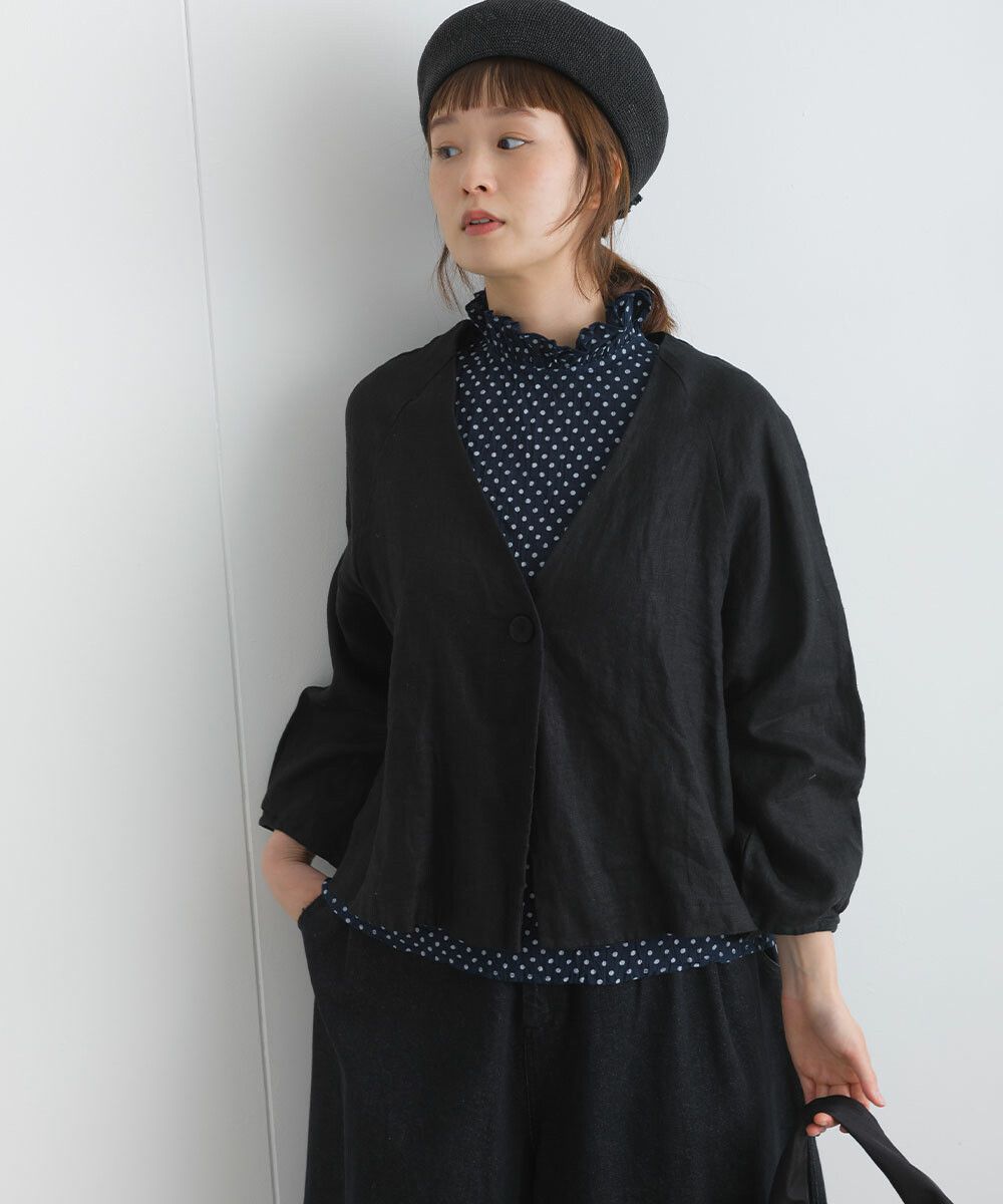 日本女裝代購 - 木耳領楊柳感無袖上衣-直條紋-深灰藍