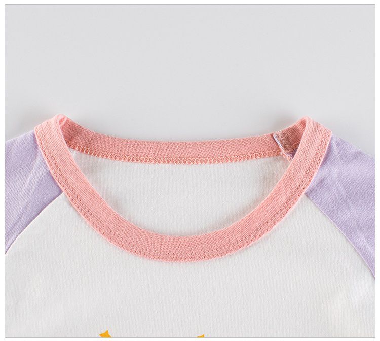 純棉圓領薄長袖上衣-亮晶晶愛心-米白+紫