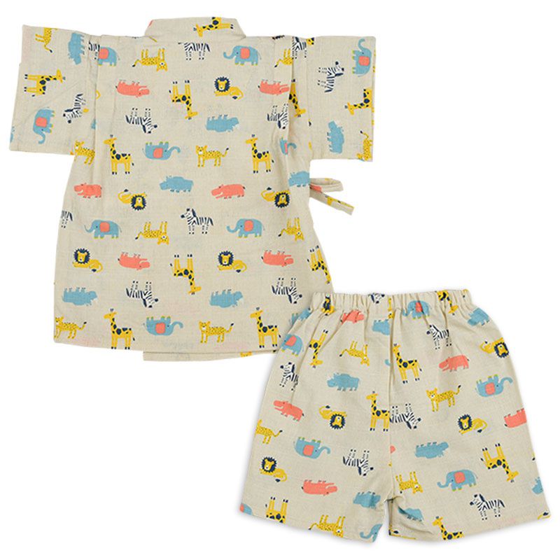 akachan honpo - 兩件式甚平-動物-淺卡其色