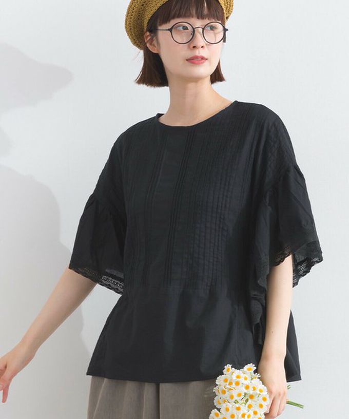 日本 Lupilien - 100%印度棉 細緻緹花大寬袖上衣-米杏