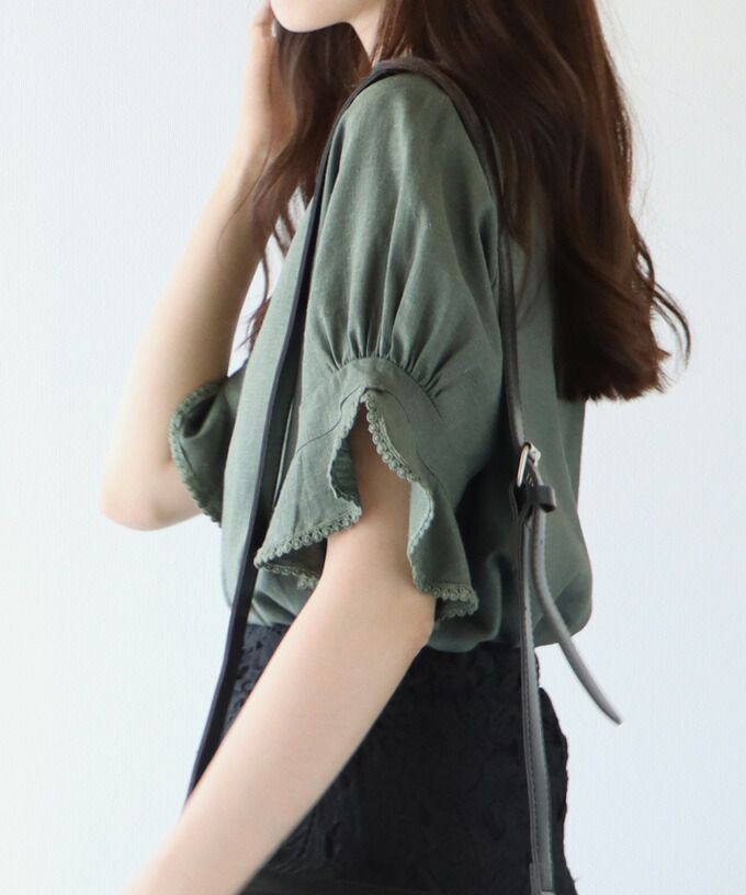 日本 BLUE EAST - 棉麻透氣涼爽短袖上衣-米杏