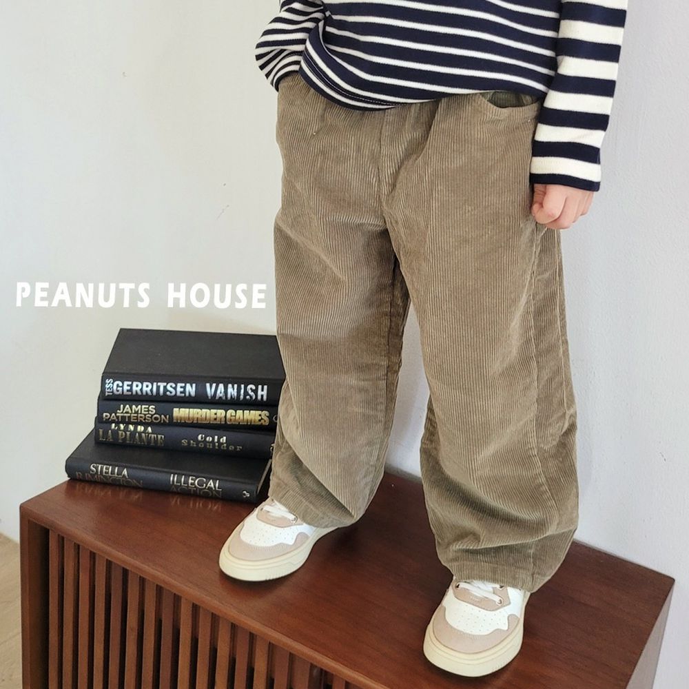 Peanuts House 鬆緊腰極簡燈芯絨長褲-橄欖綠