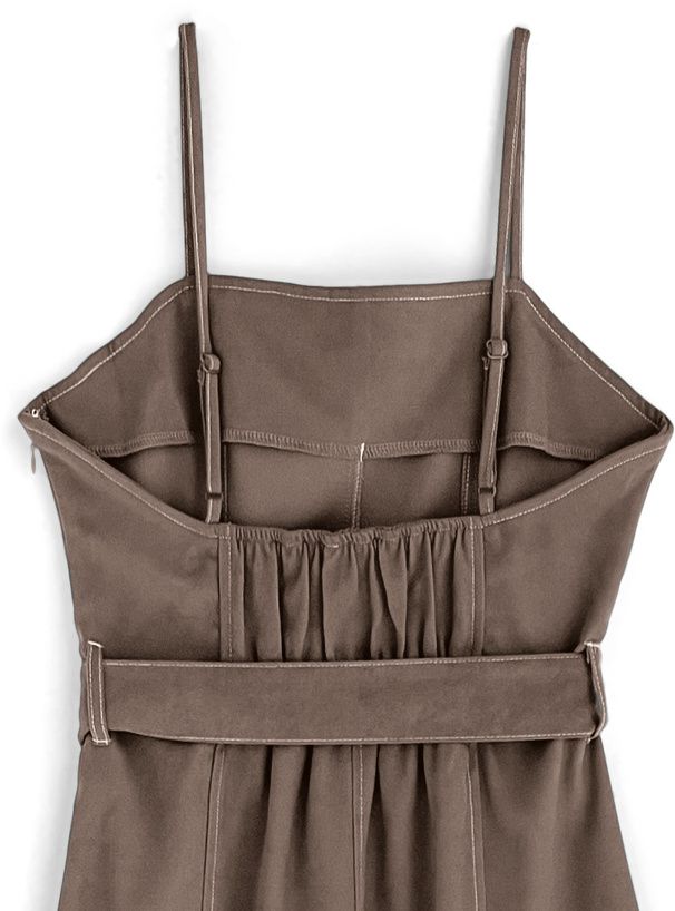 日本 GRL - 質感麂皮修身吊帶魚尾裙(附腰帶)-咖啡