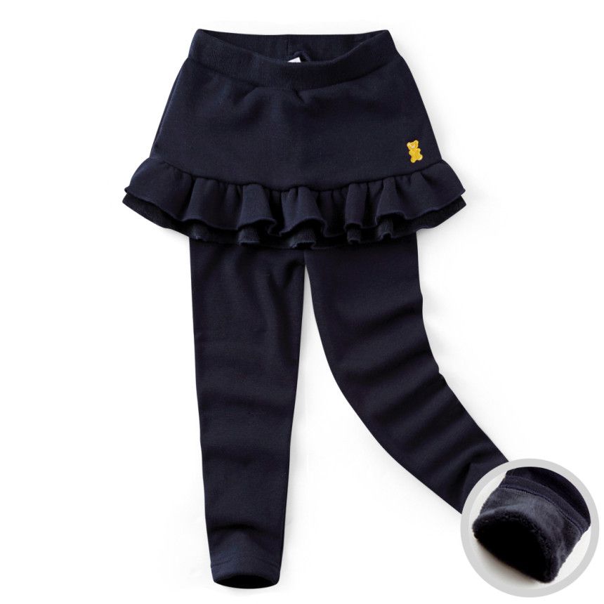 韓國 Jelispoon - (內刷毛)雙層荷葉褲裙-深藍