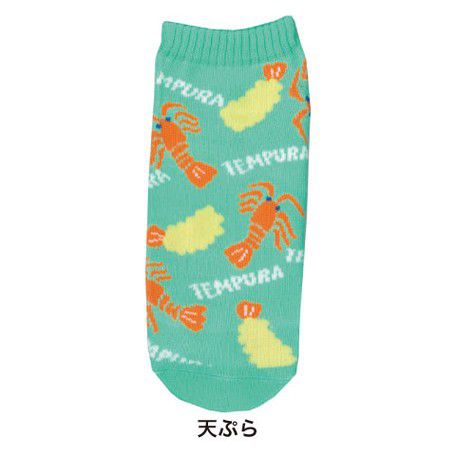 日本 OKUTANI - 童趣日文插畫短襪-蝦子與炸蝦-綠 (23-25cm)