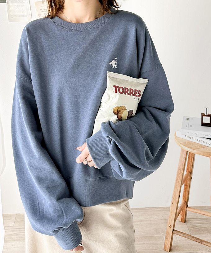 日本 Classical Elf - 低調logo刺繡裏毛休閒T恤-杏