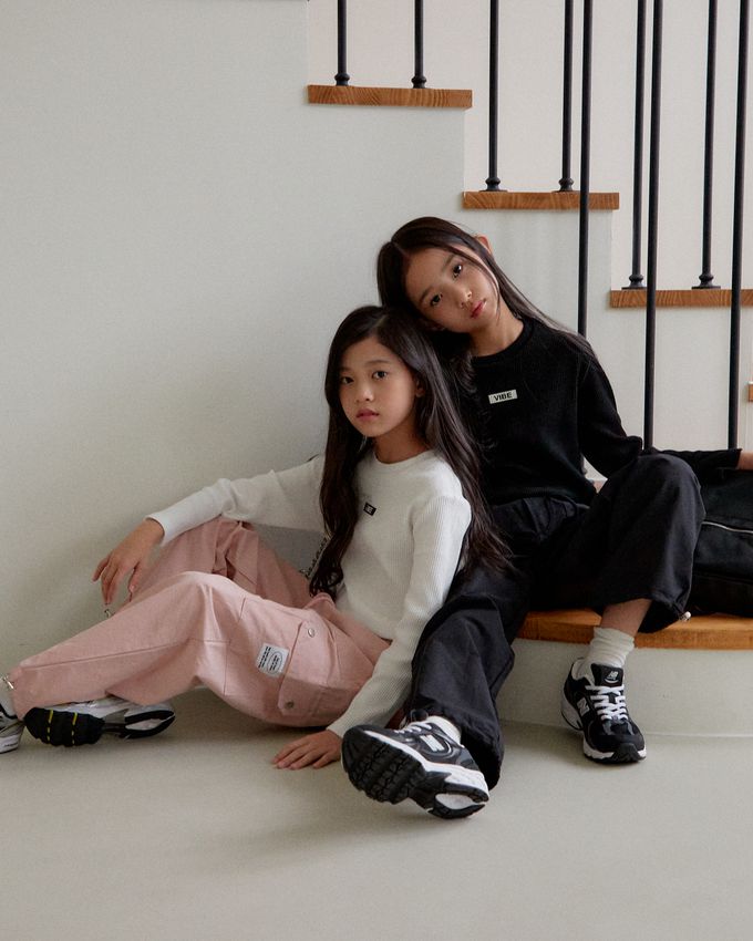 韓國 sm2 - 文字點綴羅紋長袖上衣-白