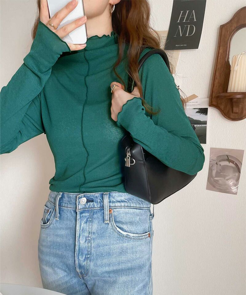 日本 Classical Elf - 木耳領薄長袖上衣/內搭-咖啡