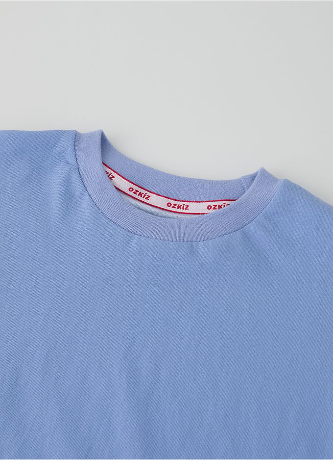 韓國 OZKIZ - 素面純棉透氣七分袖上衣-藍