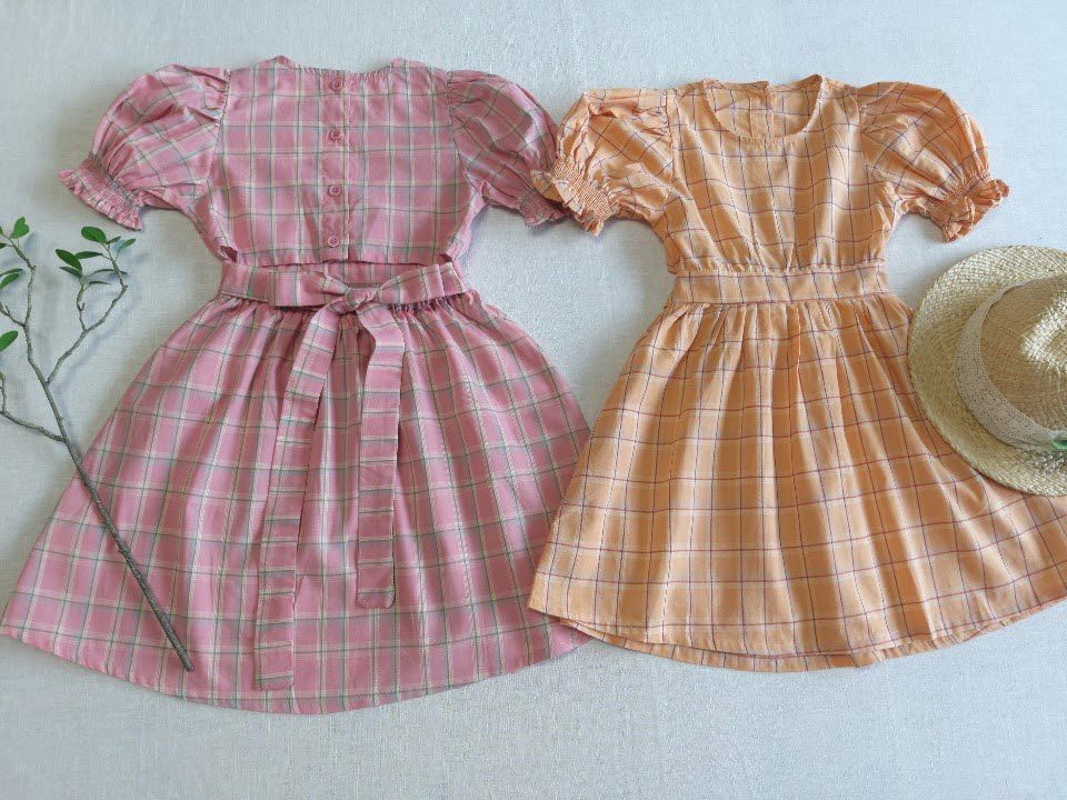 韓國 Merry Kate - (剩XL)公主泡泡袖氣質格紋洋裝-橘