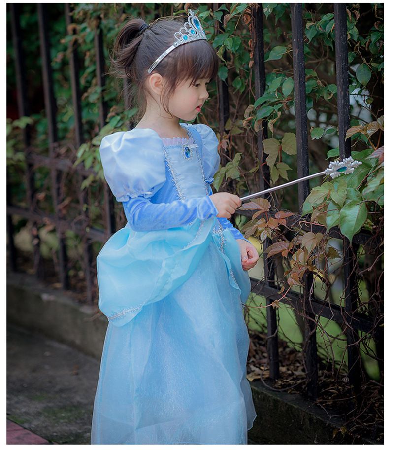 公主寶石裝飾網紗洋裝-藍色