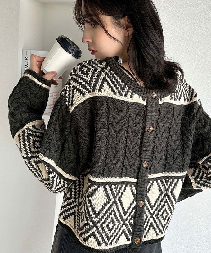 日本 Classical Elf - mily bilet 復古風北歐圖騰2way針織毛衣-藍