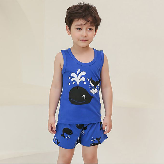 正韓 Puco - 超優質嬰幼兒/兒童無袖100% 有機棉家居服/睡衣-鯨魚噴水