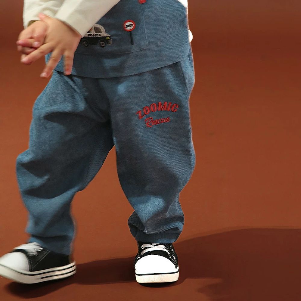 熊熊救援隊 燈芯絨車車口袋長褲-消防車-藍