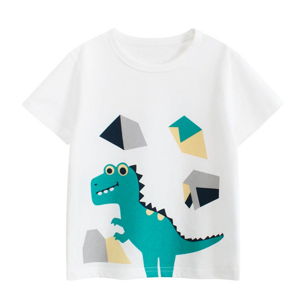 純棉短袖上衣-恐龍色塊-米白
