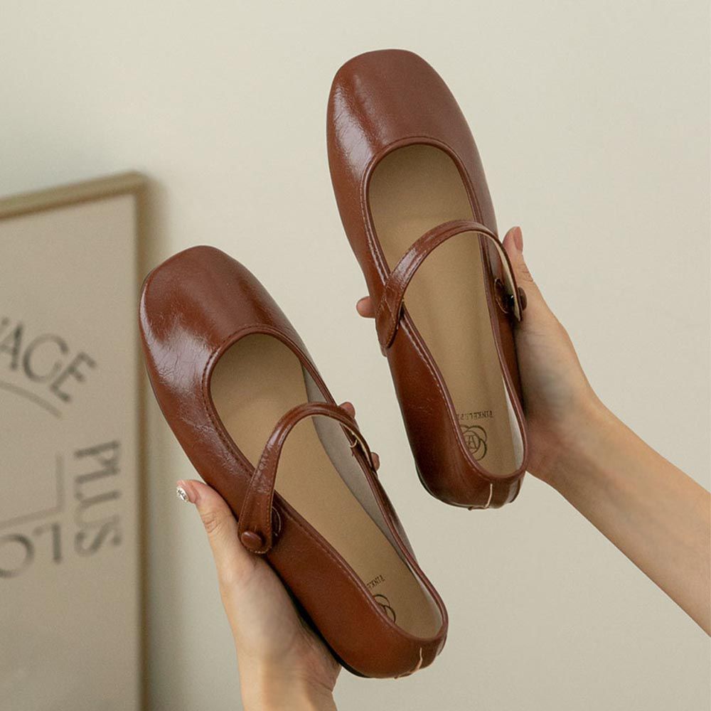 韓國 PINKELEPHANT - 光澤軟皮革輕量平底鞋(1.5cm)-咖啡