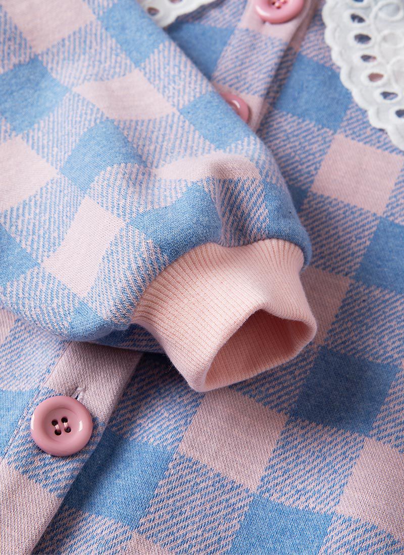 韓國 OZKIZ - 蕾絲領棋盤格單排釦針織小外套