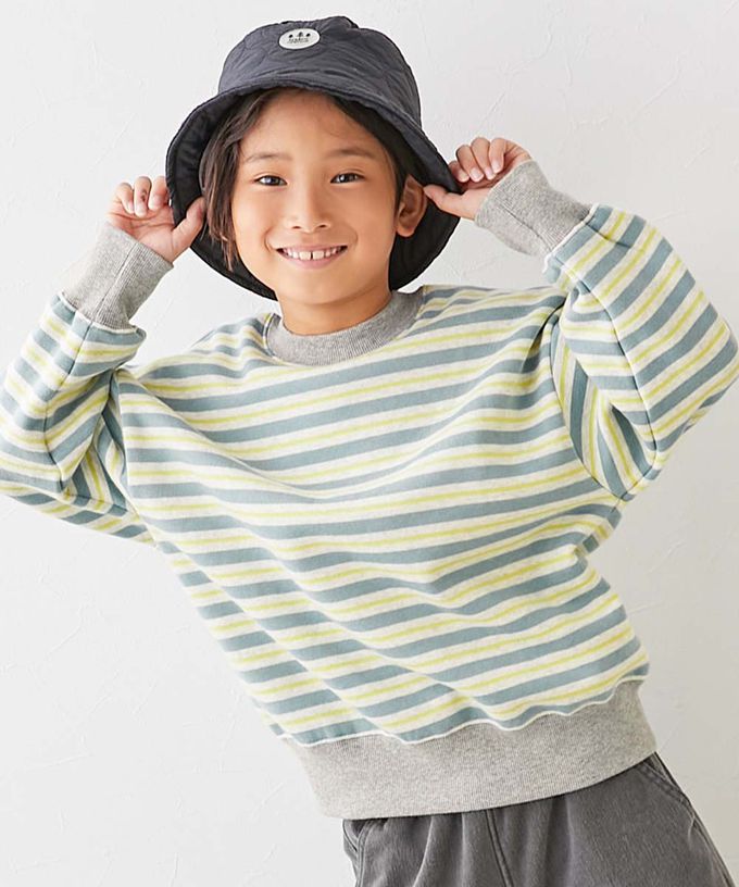 日本 devirock - 裏起毛 百搭條紋大學長袖上衣-紫