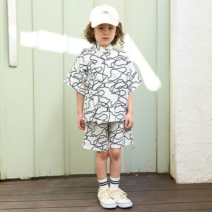 日本 b-ROOM - 100%棉 夏季甚平套裝-柳垂紋-灰黑