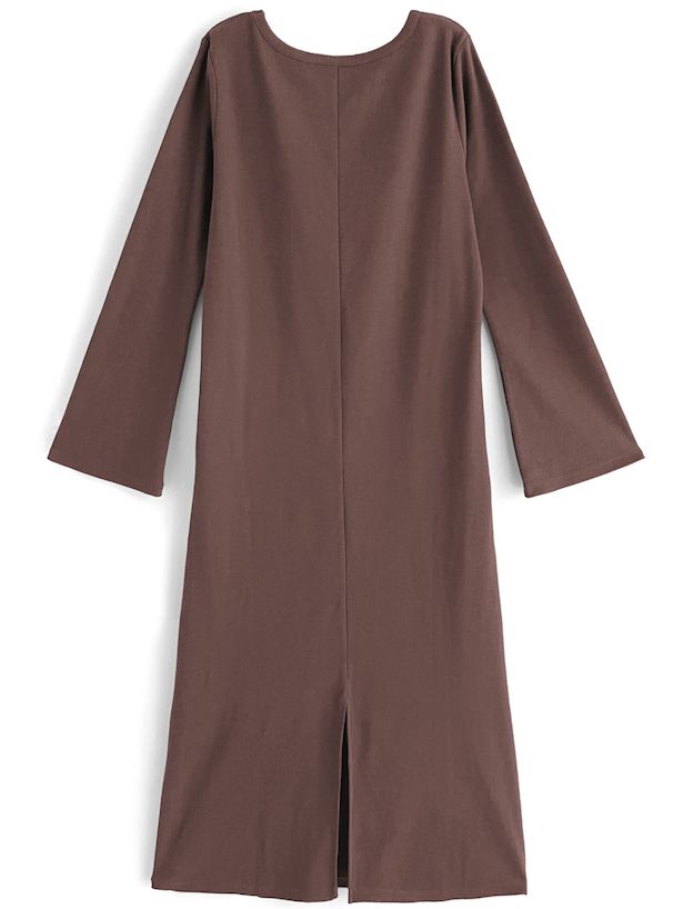 日本 GRL - 圓領素色百搭長袖洋裝-淺米杏