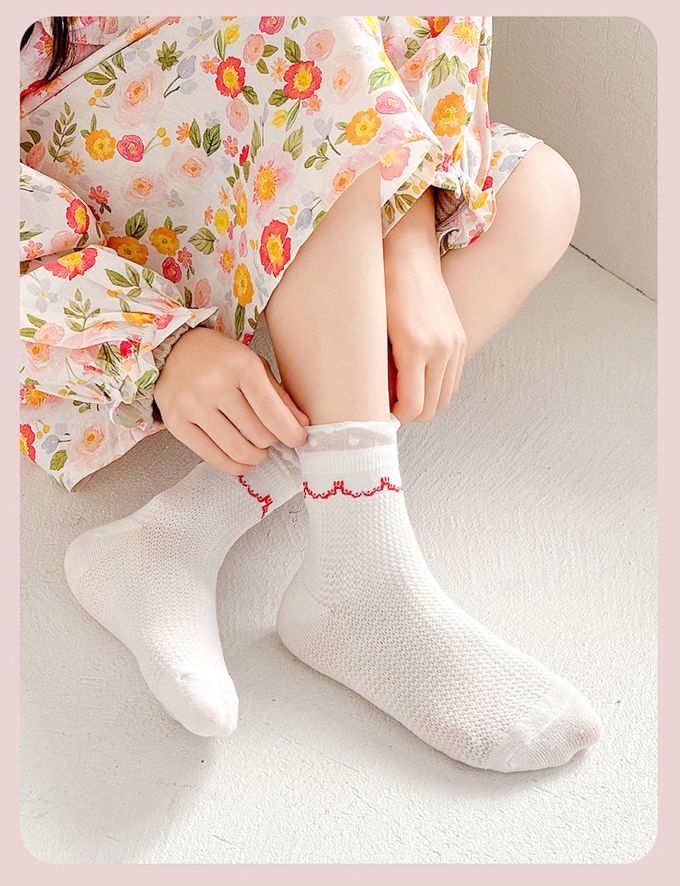 甜夢花園荷葉邊透氣短筒棉襪