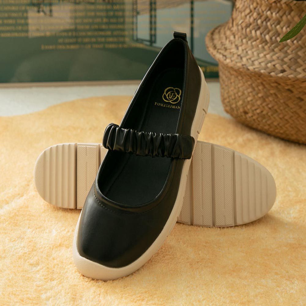 韓國 PINKELEPHANT - 柔軟皮革懶人平底包鞋(1.5cm)-黑