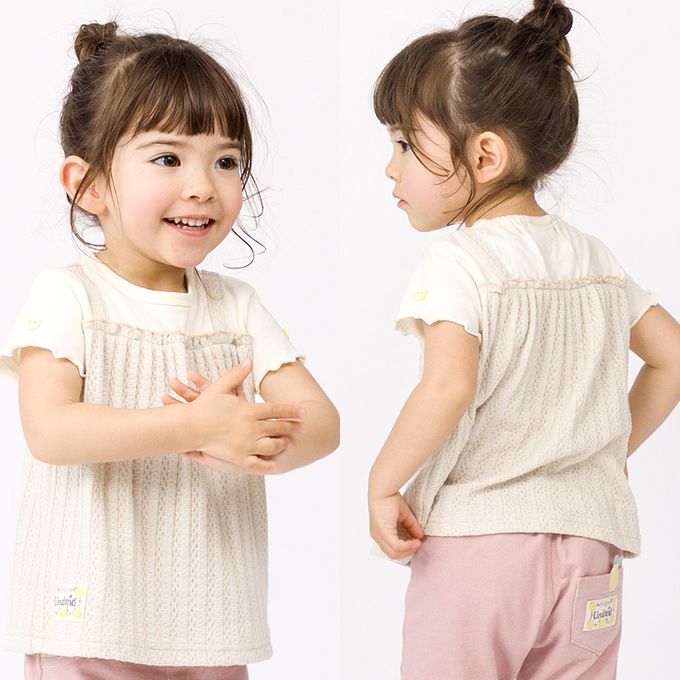 日本 ZOOLAND - 100%綿 溫柔緹花木耳短袖上衣-卡其杏