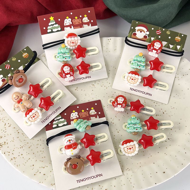 聖誕節造型可愛髮夾+髮圈(3入)-兔兔手套髮圈