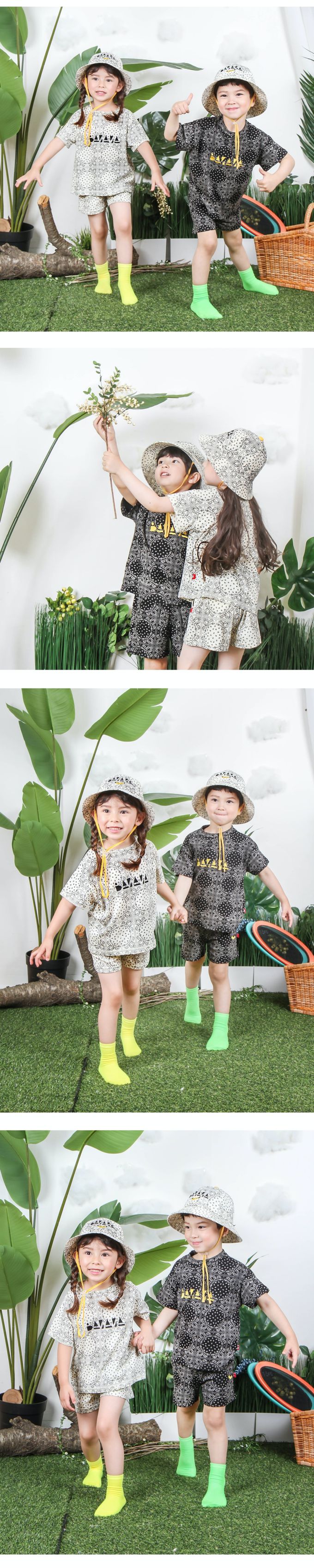 韓國 Babyblee - 正韓製圖騰紋繫帶兒童漁夫帽