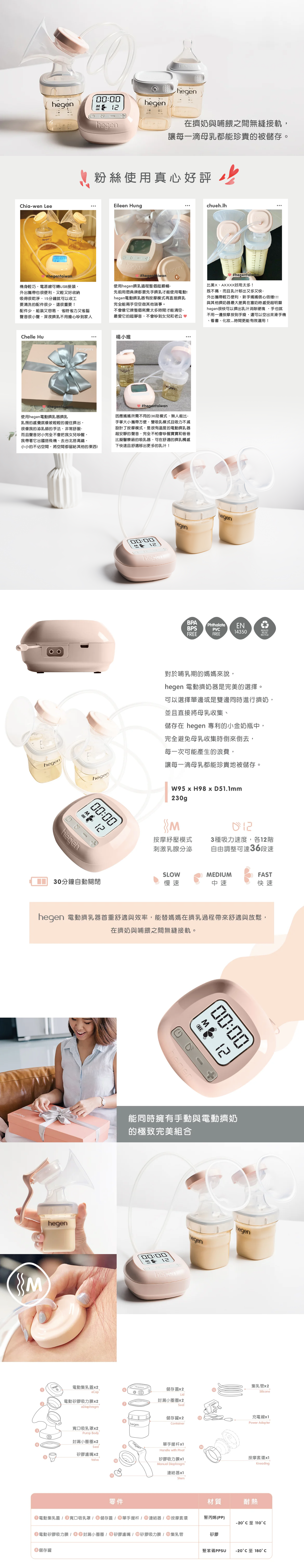 hegen - 人氣組合- 多功能雙邊電動擠乳器＋濾嘴2入組