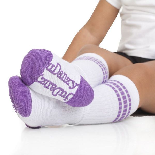 美國 juDanzy - 長襪兩入組-純白/紫桃紅線條 (6-12M)