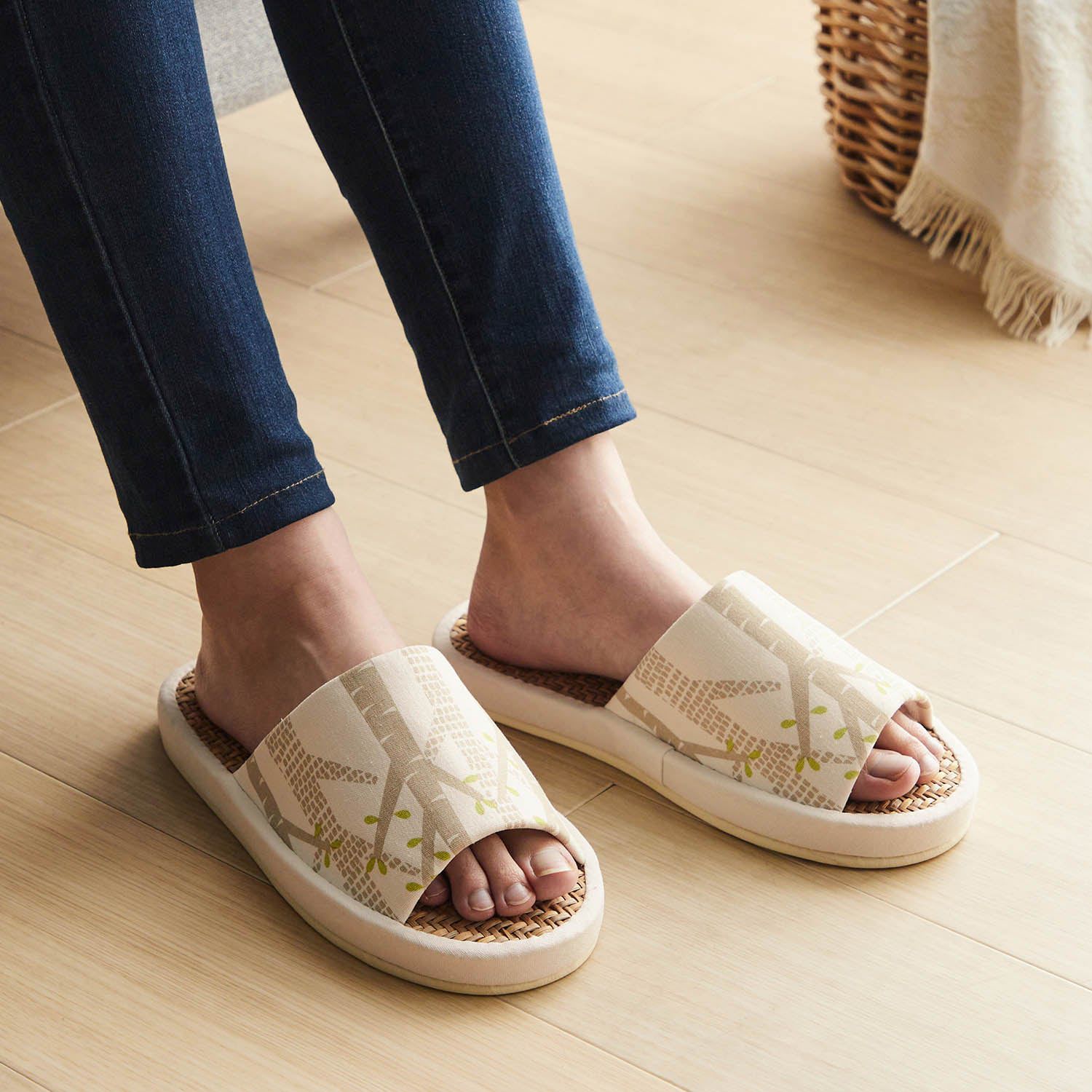 日本千趣會 - 北歐風清爽亞麻室內拖鞋-雲朵-灰藍