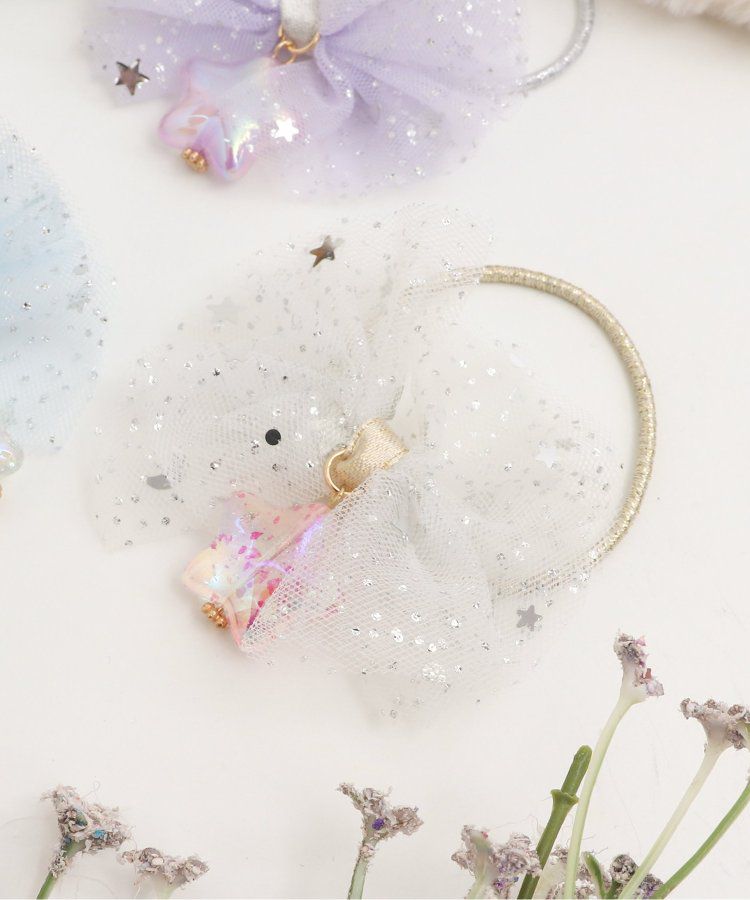 日本 apres les cours - 閃耀星星薄紗蝴蝶結髮圈-白 (F)