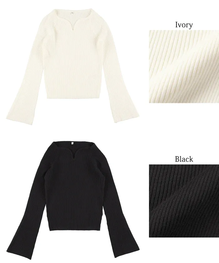 日本 COCA - 不規則領羅紋彈性上衣-黑