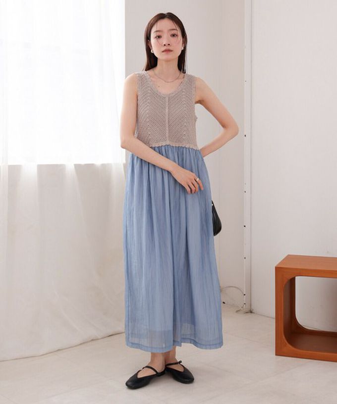 日本 Bab - 夏日氛圍鉤針縐紗背心裙-象牙白