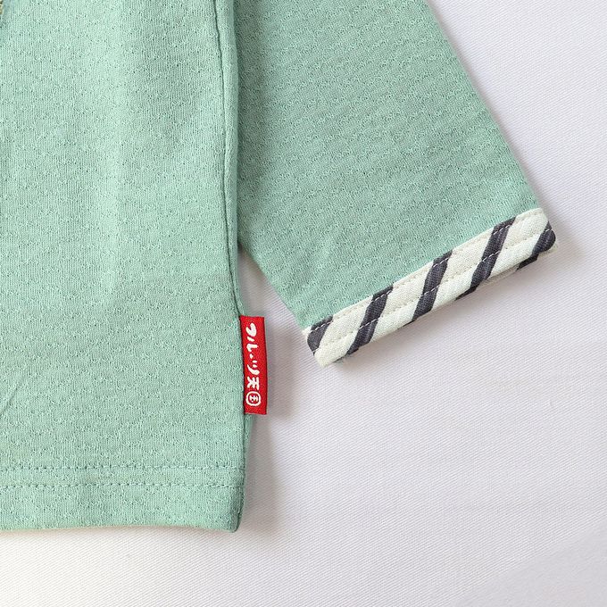 日本 ZOOLAND - 水果樂園 格紋緹花長袖上衣-香蕉-薄荷綠