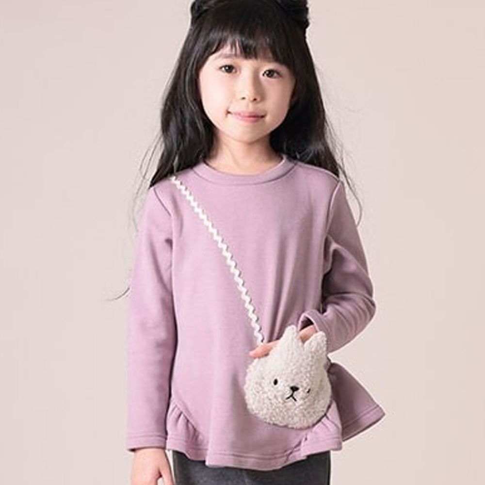 日本 TORIDORY - 極暖裏起毛長袖上衣-小兔側背包-灰紫