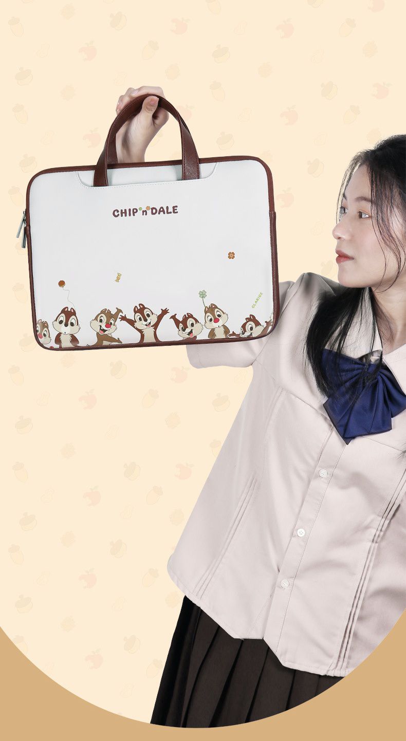迪士尼手提電腦包-歡呼的奇奇蒂蒂-杏+棕
