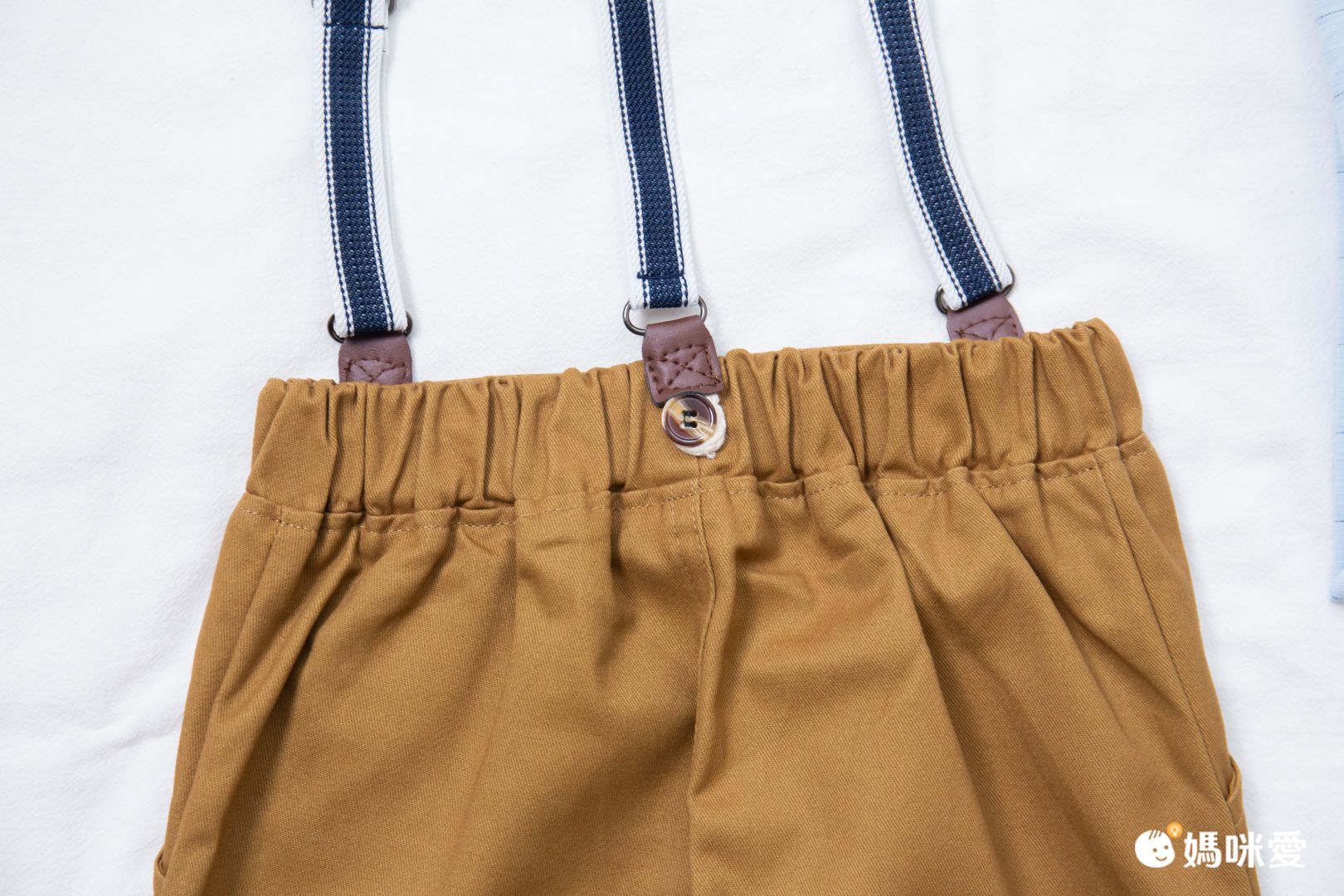 小紳士格紋短袖襯衫套裝-有背帶款-灰+深藍