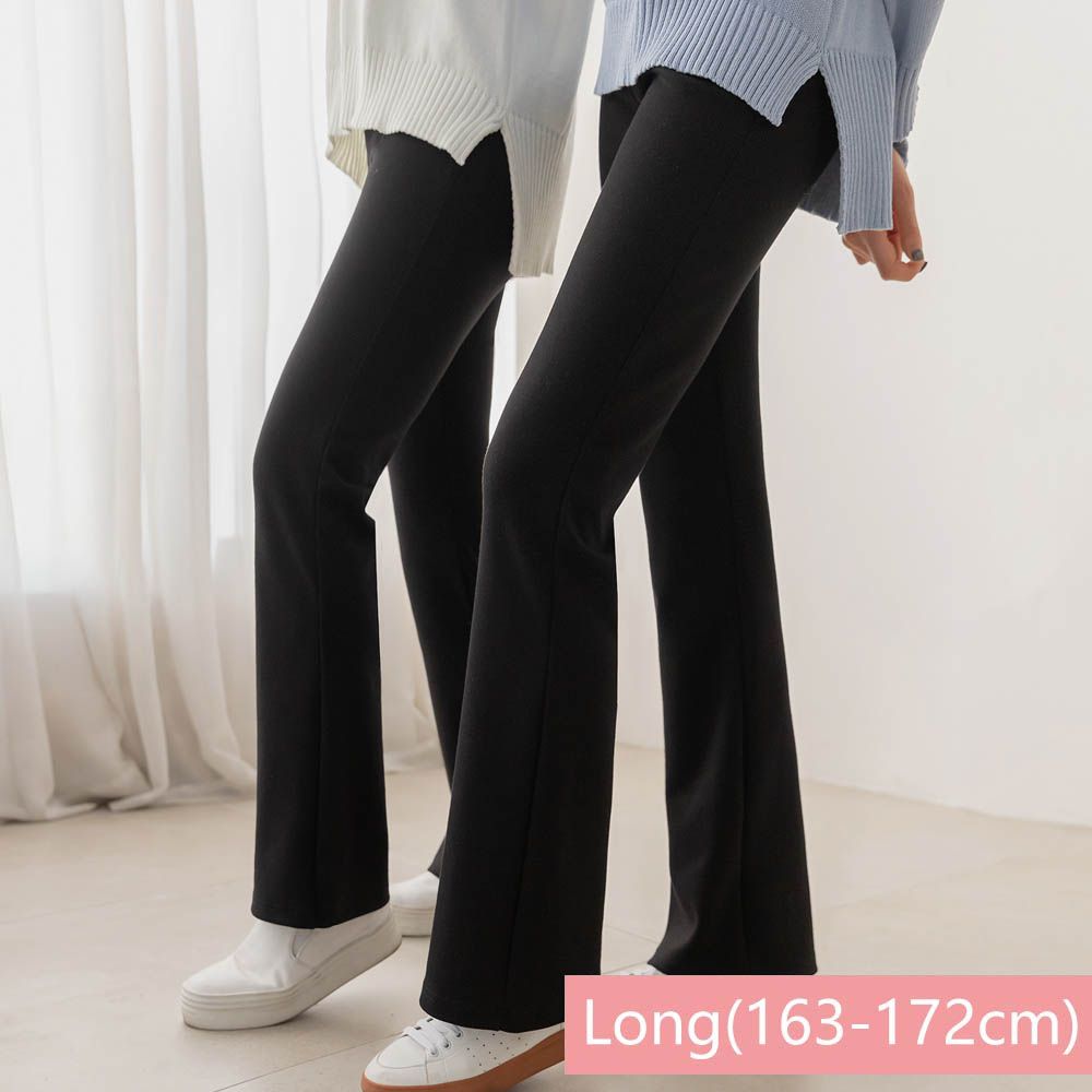 舒適鬆緊腰超彈力美腿褲-Long(163-172cm適穿)-黑