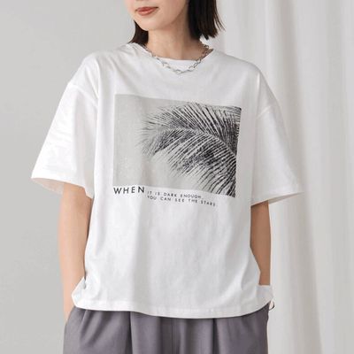 日本 Bab - 100%棉 清新夏日樹葉印花T恤-白