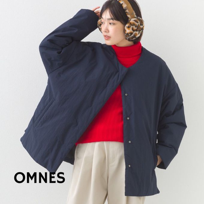 日本 OMNES - 側拉鍊造型科技羽絨無領保暖外套-軍綠