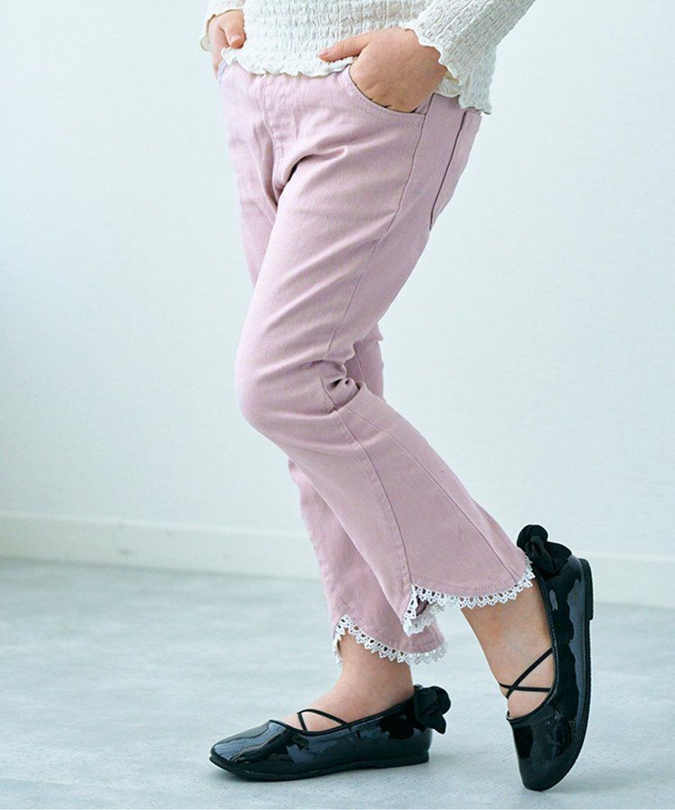 日本 apres les cours - 下擺蕾絲小喇叭美腳長褲-粉紅