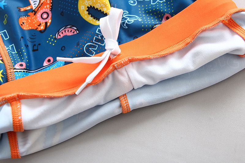 男寶長袖泳裝套裝(附帽子)-滑板恐龍-深藍+橘