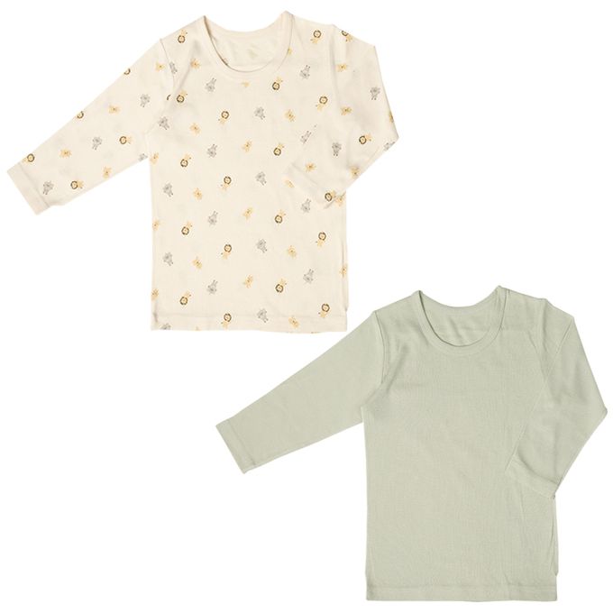 akachan honpo - 長袖圓領速乾上衣-2件組 動物-綠色